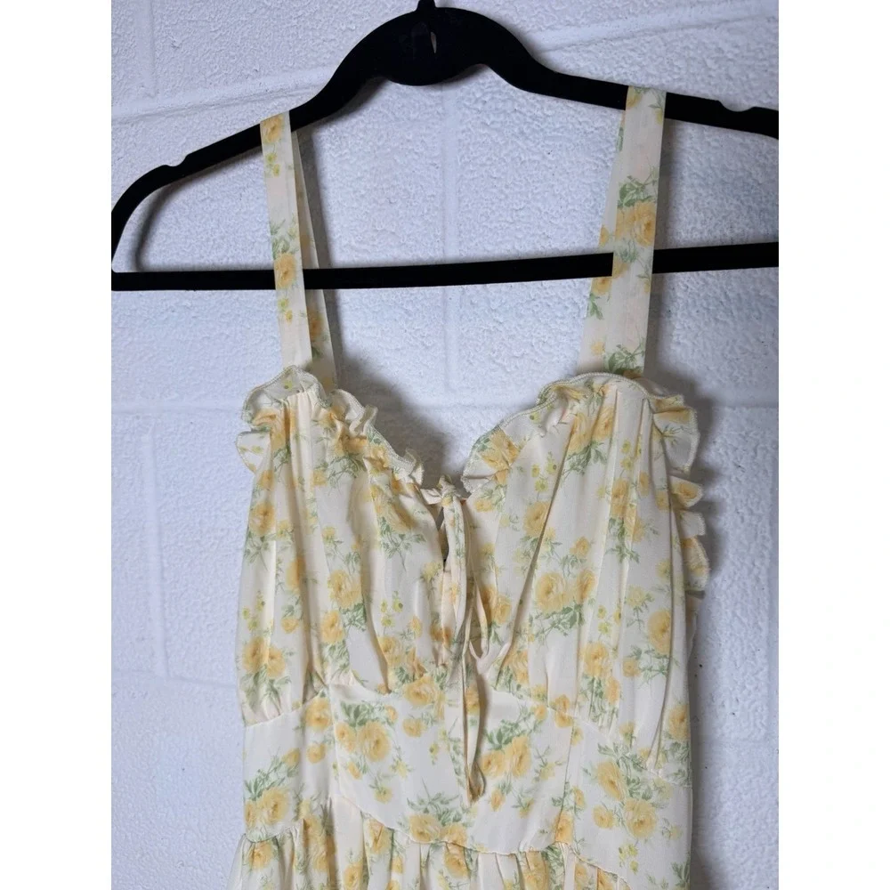 Scarlet Darkness Yellow Floral Cottagecore Midi Dress Sweetheart NWT Size S